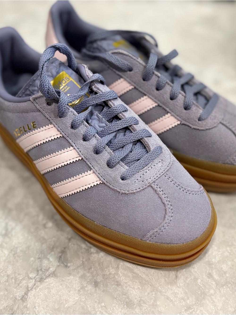 adidas Gazelle Women's Suede Sneakers in Lavender with Pink Stripes